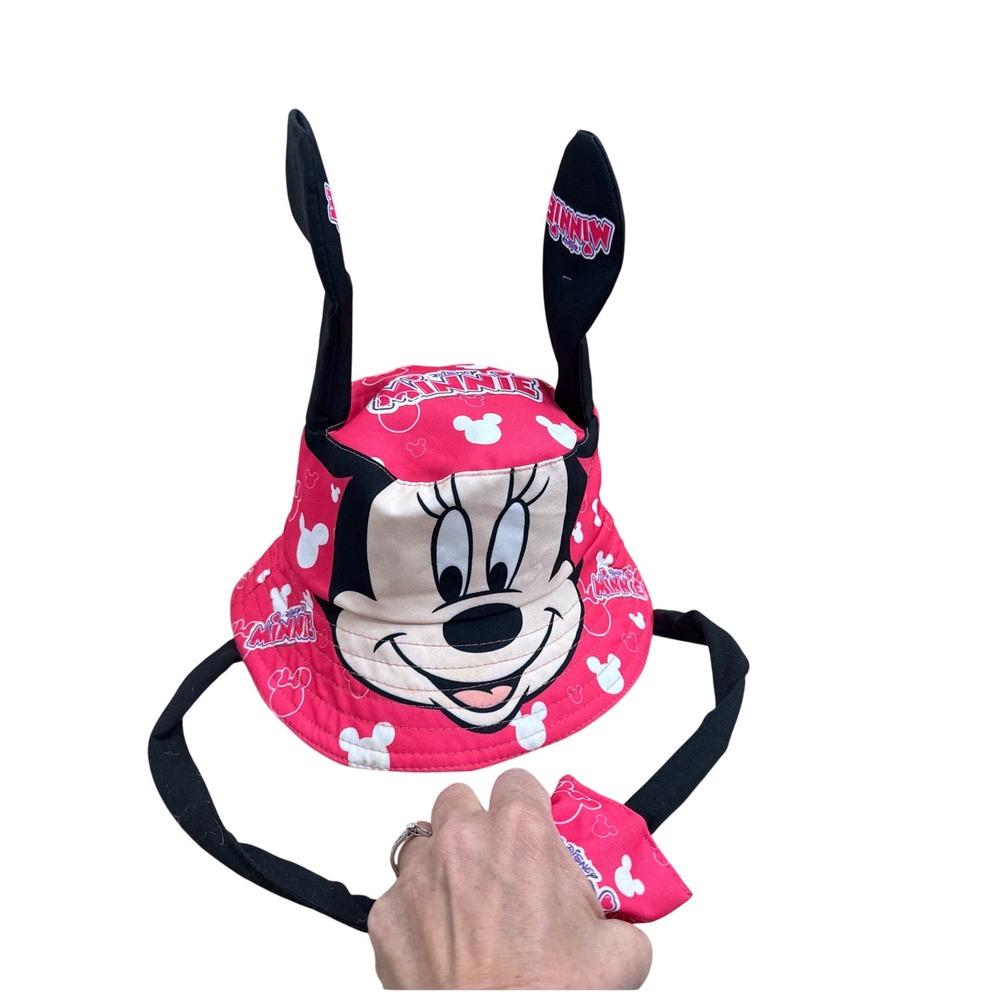 Disney Minnie Mouse Pink Pop Up Ear Bucket Hat Kids Squeeze Action Sun Hat